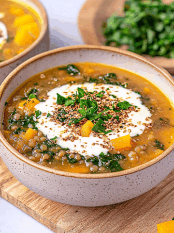 Butternut Squash with Green Lentil Soup