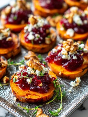 Festive Sweet Potato Rounds with Cranberry, Feta, and Toasted Hazelnuts Recipe