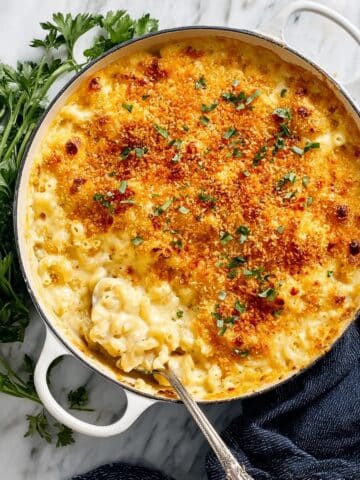Classic Baked Macaroni and Cheese with Cheddar and Crispy Panko Topping Recipe