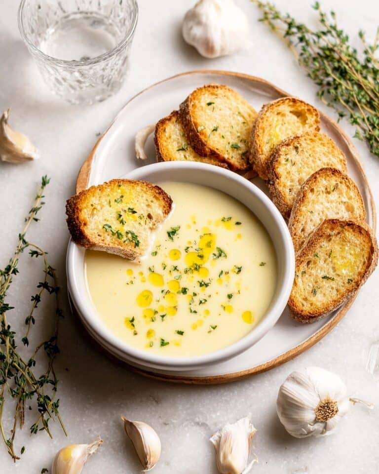 French Garlic Soup with Cheesy Crostinis Recipe