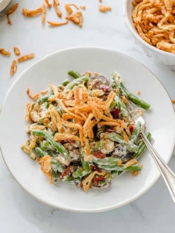Homemade Green Bean Casserole with Bacon, Mushrooms, and Sharp Cheddar Recipe
