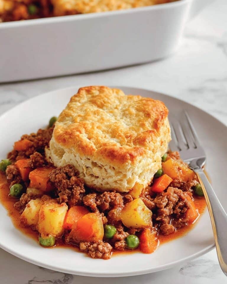 Ground Beef Pot Pie with Fluffy Biscuit Topping Recipe