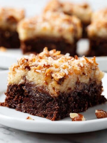 German Chocolate Brownies with Caramel and Coconut Pecan Frosting Recipe