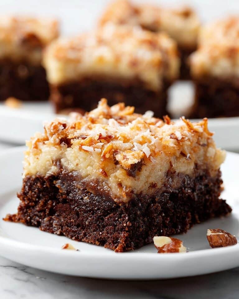 German Chocolate Brownies with Caramel and Coconut Pecan Frosting Recipe