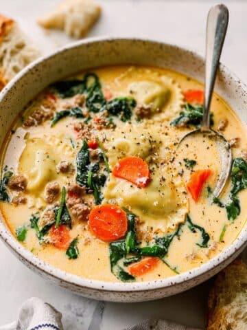 Creamy Ravioli Soup with Ground Turkey and Spinach Recipe