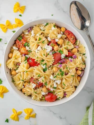 Chickpea Pasta Salad with Cherry Tomatoes, Feta, and Lemon Dressing Recipe