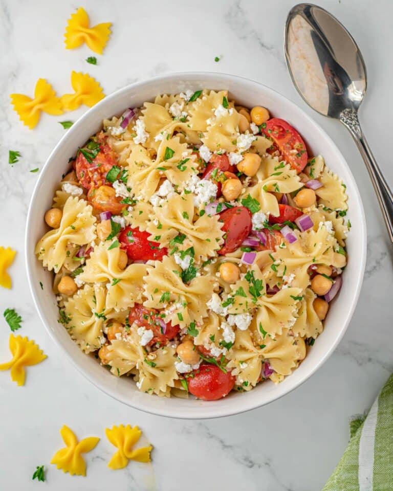 Chickpea Pasta Salad with Cherry Tomatoes, Feta, and Lemon Dressing Recipe