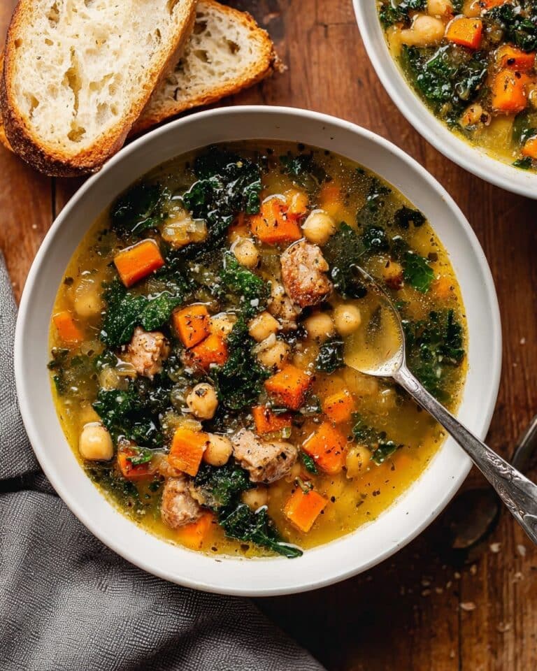 Hearty Italian Sausage Soup with Chickpeas, Kale, and Parmigiano Recipe