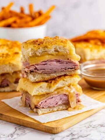 French Dip Sliders with Caramelized Onions and Swiss Cheese Recipe