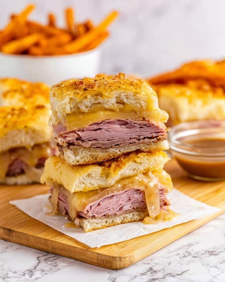 French Dip Sliders with Caramelized Onions and Swiss Cheese Recipe