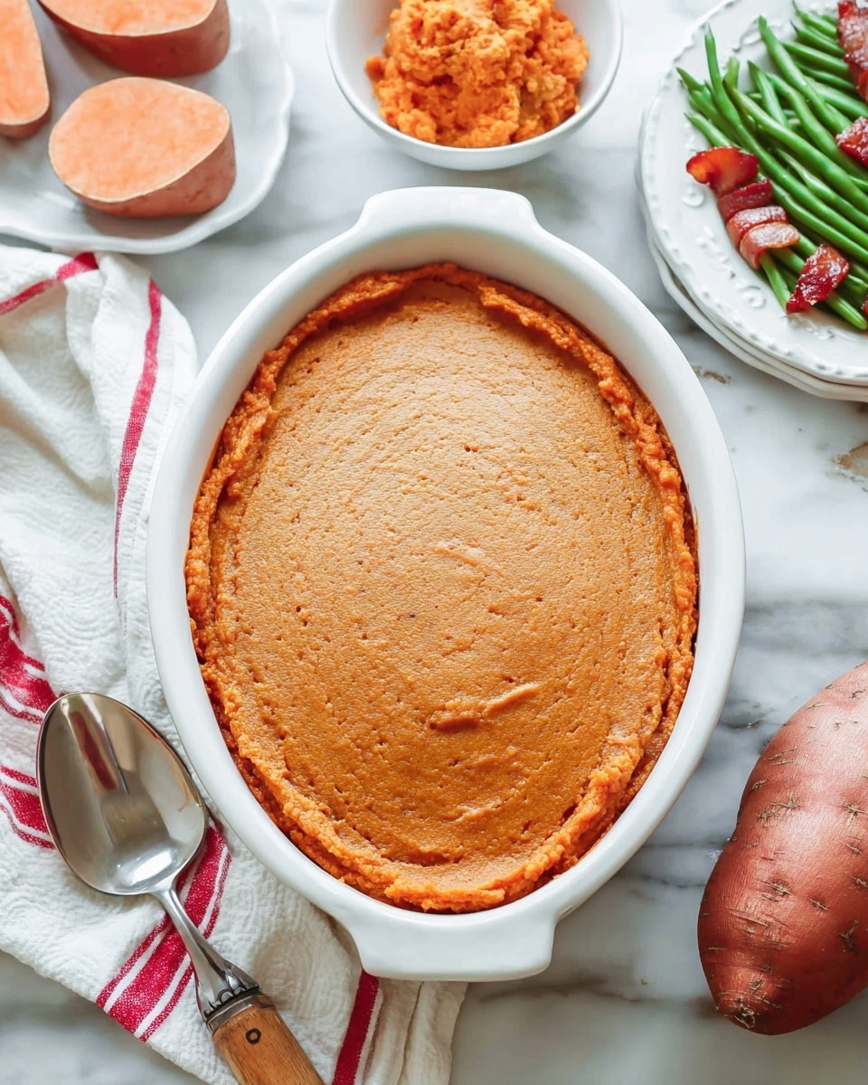 The image shows a single-layer orange cake with a soft, crumbly texture inside a white ceramic ramekin. The top layer is golden brown and slightly cracked, revealing the moist, fluffy orange layer underneath. A spoon is scooping out a piece from the side of the ramekin, showing the cake’s tender inside. The ramekin is placed on a white marbled surface with a grid-like cooling rack and a blue-striped cloth partially visible in the background. photo taken with an iphone --ar 4:5 --v 7