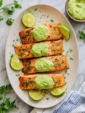 Baked Salmon with Avocado Chimichurri Recipe