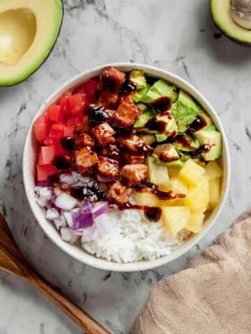 Hawaiian Chicken Bowl with Teriyaki, Pineapple, and Avocado Recipe