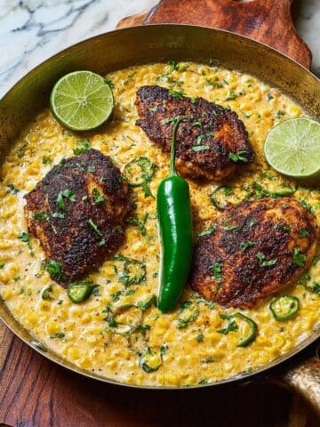 One Pan Chicken and Jalapeno Popper Creamed Corn Recipe