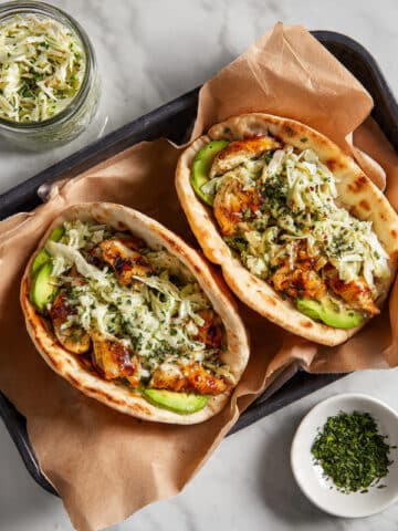 Sheet Pan Chicken Pitas with Herby Ranch Slaw Recipe
