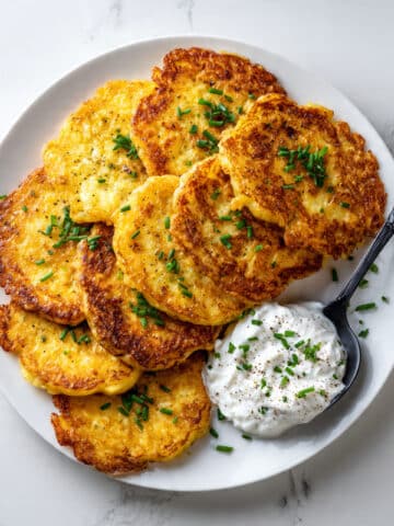 Crispy Potato Pancakes (Latkes) with Onions and Optional Toppings Recipe