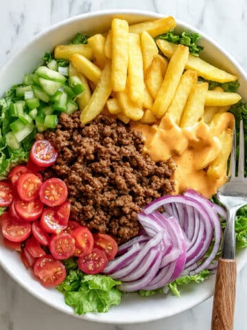 Burger Bowl with Crispy Fries and Special Sauce Recipe