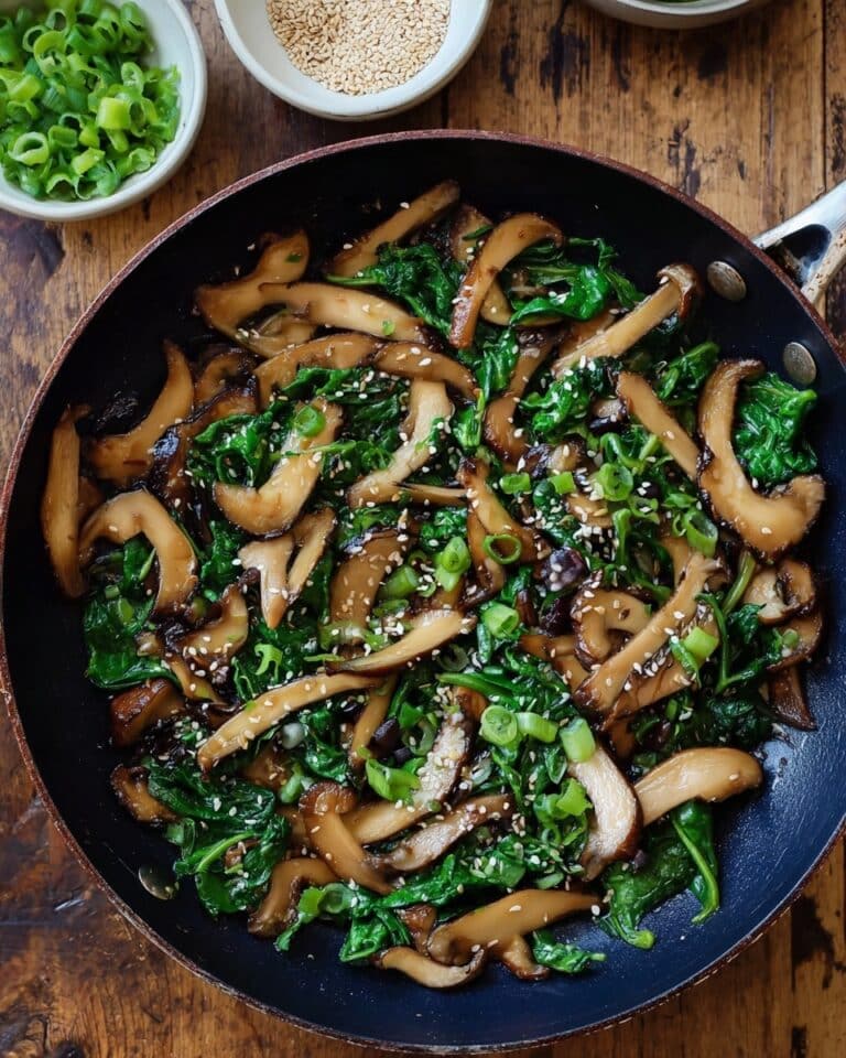 Sauteed Mushrooms and Spinach with Spicy Garlic Sauce Recipe