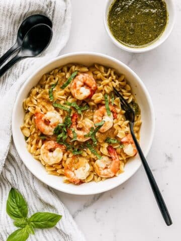 One Pot Lemon Orzo Shrimp with Pesto Recipe