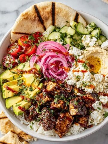 Honey Harissa Chicken Bowl with Mediterranean Toppings Recipe