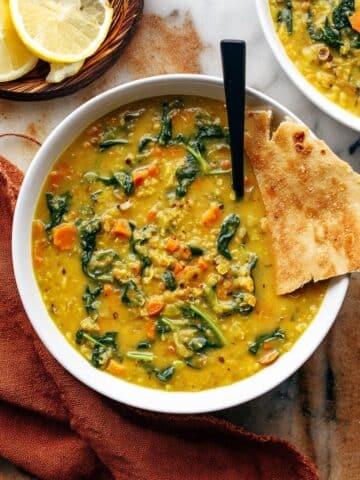 Smoky Red Lentil Soup with Spinach Recipe