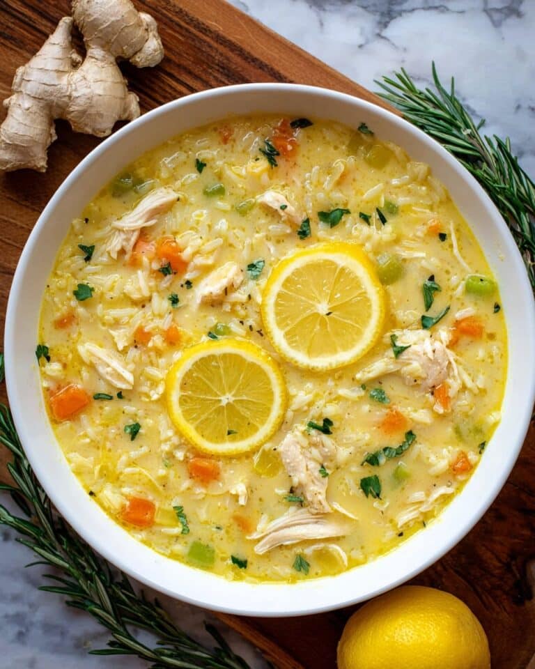 Lemon Ginger Turmeric Chicken and Rice Soup Recipe