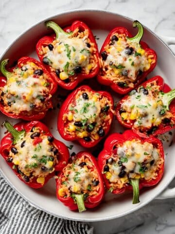 Vegetarian Stuffed Peppers with Cheesy Rice and Black Beans Recipe