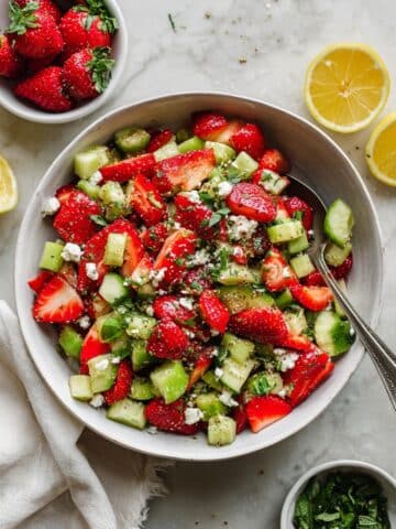 20-Minute Strawberry Cucumber Salad with Feta, Basil, and Mint Recipe