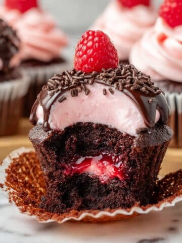 Chocolate Raspberry Cupcakes with Raspberry Buttercream and Chocolate Ganache Drip Recipe