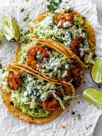 Spicy Shrimp Tacos with Garlic Cilantro Lime Slaw Recipe