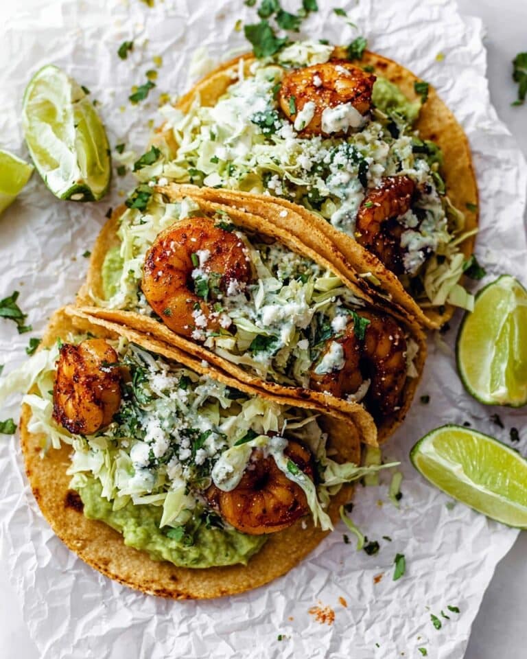 Spicy Shrimp Tacos with Garlic Cilantro Lime Slaw Recipe