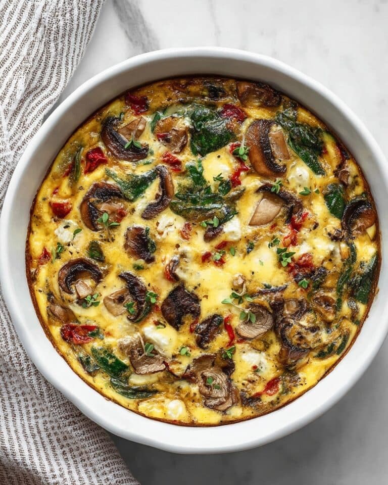 Mushroom Crustless Quiche with Peppers, Spinach & Feta Recipe