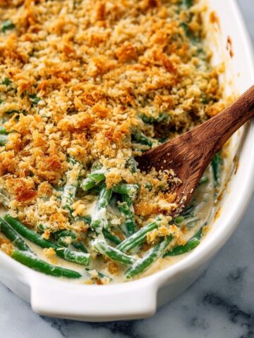 Creamy Green Bean Casserole with Cheddar, Parmesan, and Toasted Panko Recipe