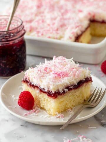 Raspberry Zinger Cake with Raspberry Filling, Marshmallow Frosting, and Pink Coconut Topping Recipe