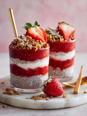 Strawberry Cheesecake Chia Pudding with Cashew Yogurt and Nuts Recipe