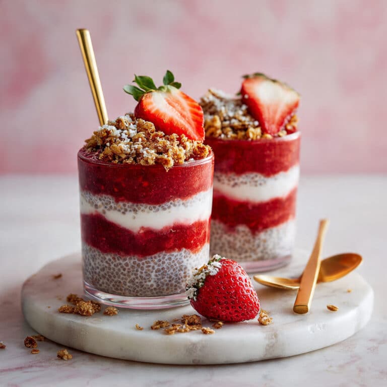 Strawberry Cheesecake Chia Pudding with Cashew Yogurt and Nuts Recipe