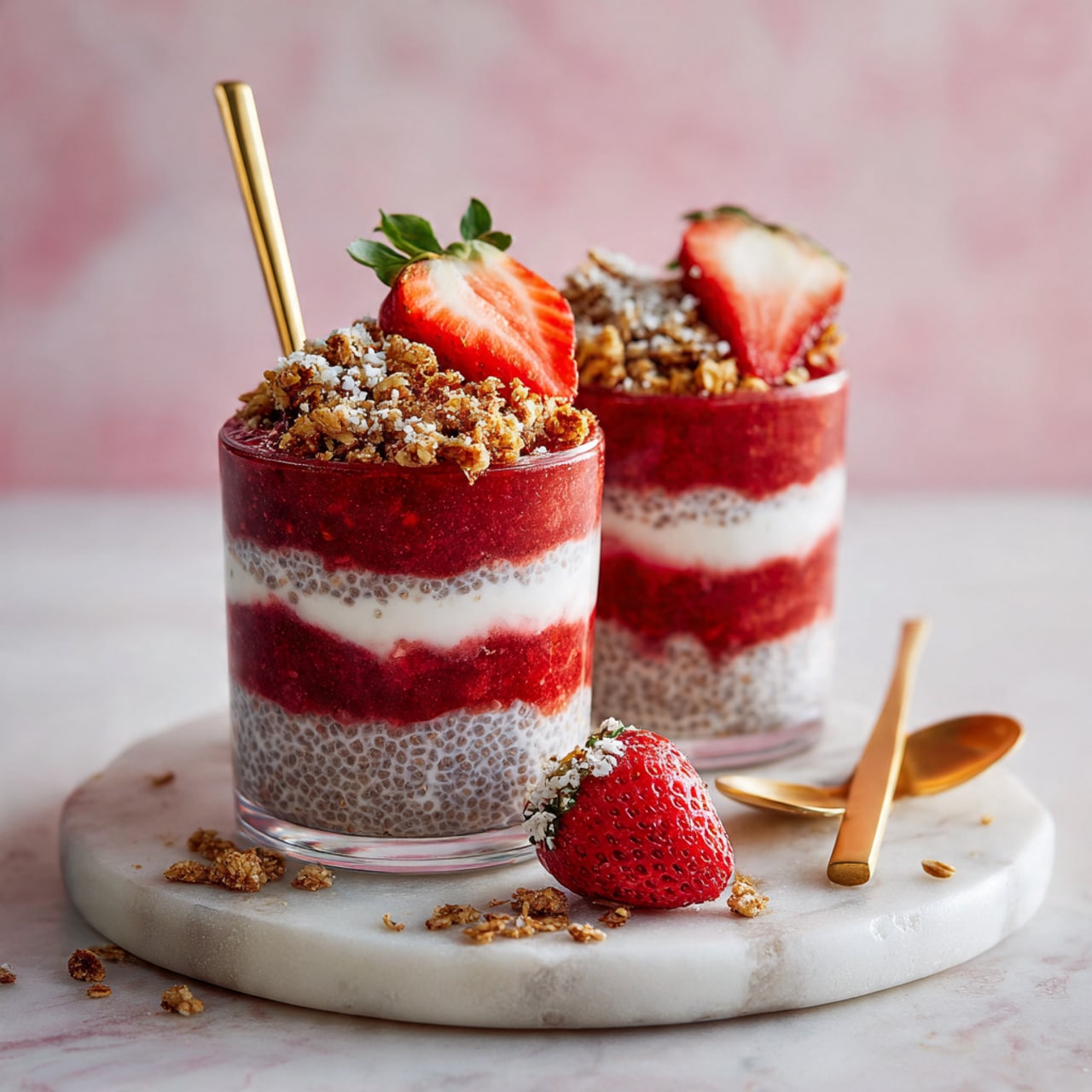 Qu Pudding Strawberry Cheesecake Chia Pudding with Cashew Yogurt & Nuts