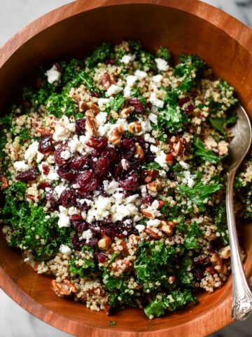 Cranberry Kale Quinoa Salad with Candied Pecans and Feta Recipe