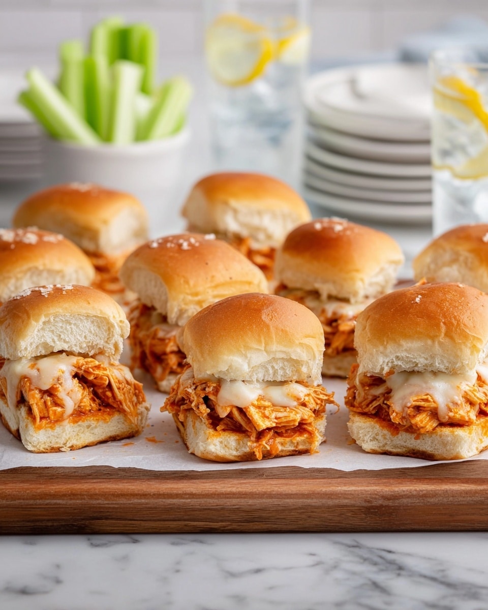 The image shows a group of soft, golden-brown round bread rolls arranged closely together on a white marbled surface. One roll is being lifted by a spatula held by a woman's hand, revealing layers inside; the bottom layer is a thick, orange chicken filling, and the top layer is melted white cheese stretching down as the roll is lifted. The rolls have a slightly crispy, textured crust with a light sprinkle of herbs and cheese baked on top. In the background, blurry objects include a glass with lemon water, a cup, and a small bowl with a creamy side. Photo taken with an iphone --ar 4:5 --v 7