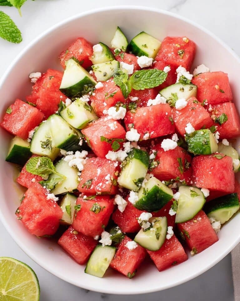 Watermelon Cucumber Salad with Feta and Mint Recipe