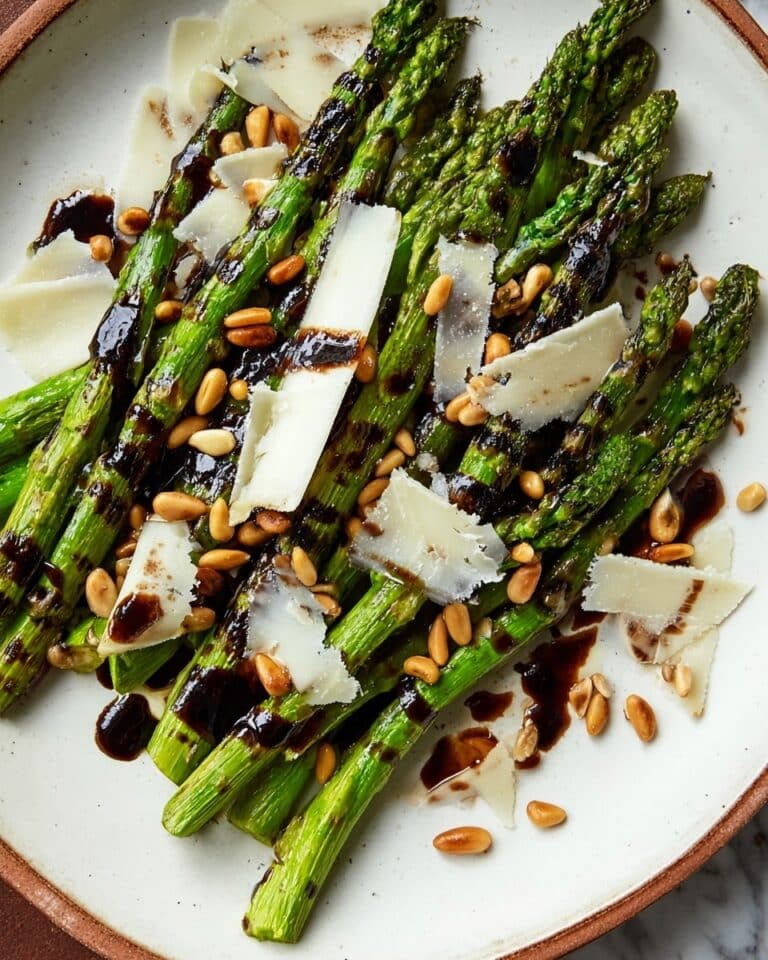 Grilled Asparagus with Balsamic Reduction, Pine Nuts, and Parmesan Recipe