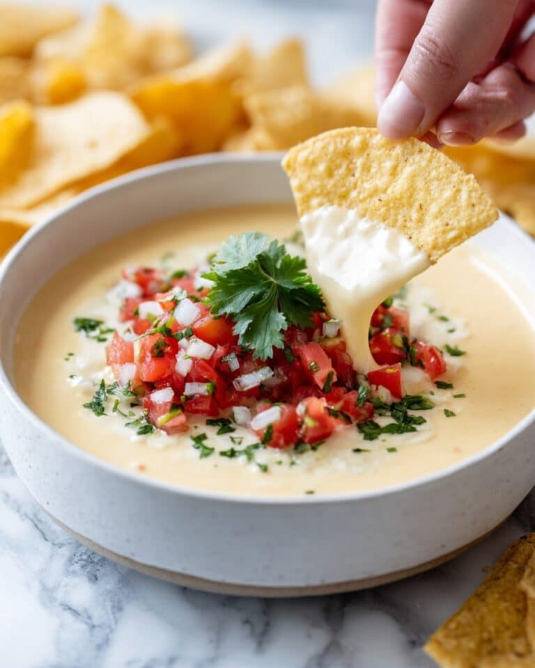 Creamy White Queso Dip with Salsa Verde and Pico de Gallo Recipe