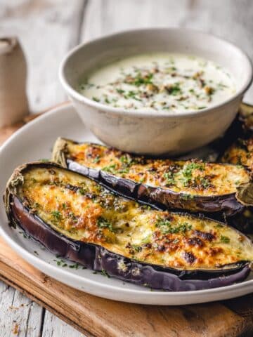 Oven Roasted Eggplant with Mediterranean Dip Recipe