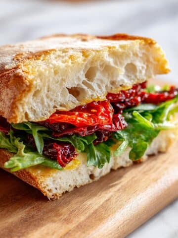 Slab Sandwich with Olive Tapenade, Roasted Red Peppers, and Honey Goat Cheese Recipe