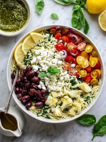 35 Minute Mediterranean Pesto Orzo Pasta Salad Recipe