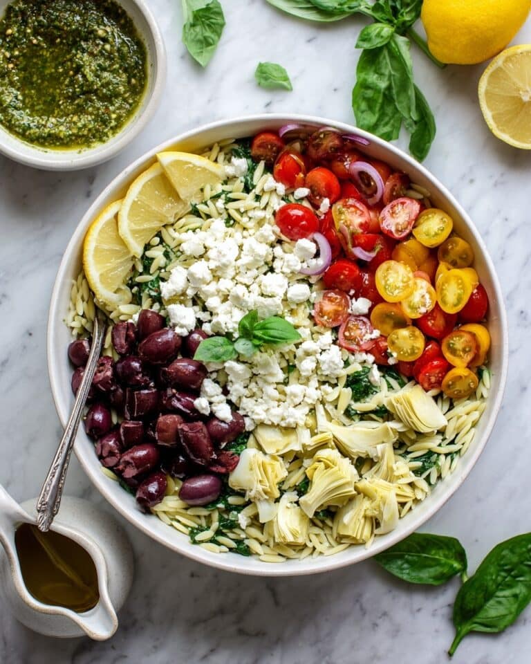 35 Minute Mediterranean Pesto Orzo Pasta Salad Recipe