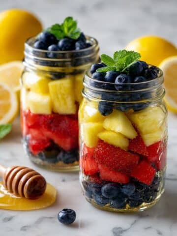 Mason Jar Fruit Salad with Strawberry Mint Dressing Recipe