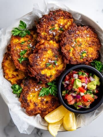 Cheesy Corn Cakes with Spicy Avocado Salsa Recipe