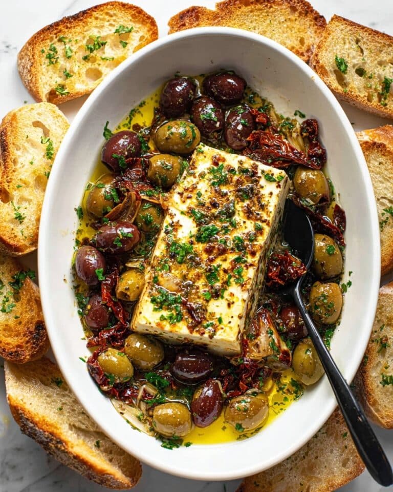 Baked Feta with Olives, Sun-Dried Tomatoes, and Herbs Recipe