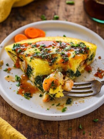 Shrimp and Spinach Omelette with Pesto and Hot Sauce Recipe
